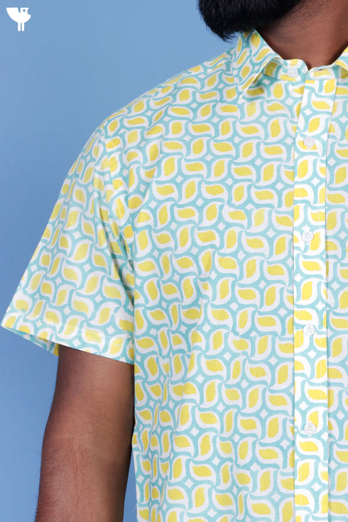Cotton Men’s Half Sleeved Shirt In Block Print