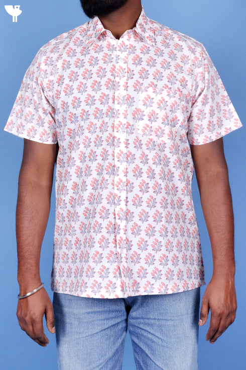 Cotton Men’s Half Sleeved Shirt In Block Print