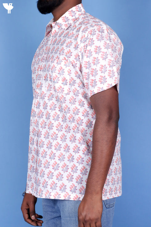 Cotton Men’s Half Sleeved Shirt In Block Print