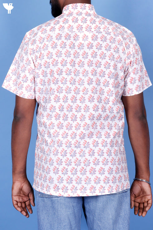 Cotton Men’s Half Sleeved Shirt In Block Print
