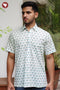 Regular Fit Cambric Cotton Men’s Half Sleeved Shirt in Floral Block Print