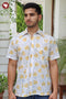 Regular Fit Cambric Cotton Men’s Half Sleeved Shirt in Floral Block Print