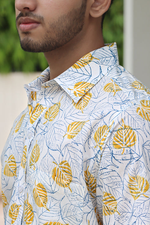 Regular Fit Cambric Cotton Men’s Half Sleeved Shirt in Floral Block Print