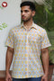 Regular Fit Cambric Cotton Men’s Half Sleeved Shirt in Geometric Block Print