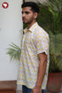 Regular Fit Cambric Cotton Men’s Half Sleeved Shirt in Geometric Block Print