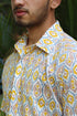 Regular Fit Cambric Cotton Men’s Half Sleeved Shirt in Geometric Block Print