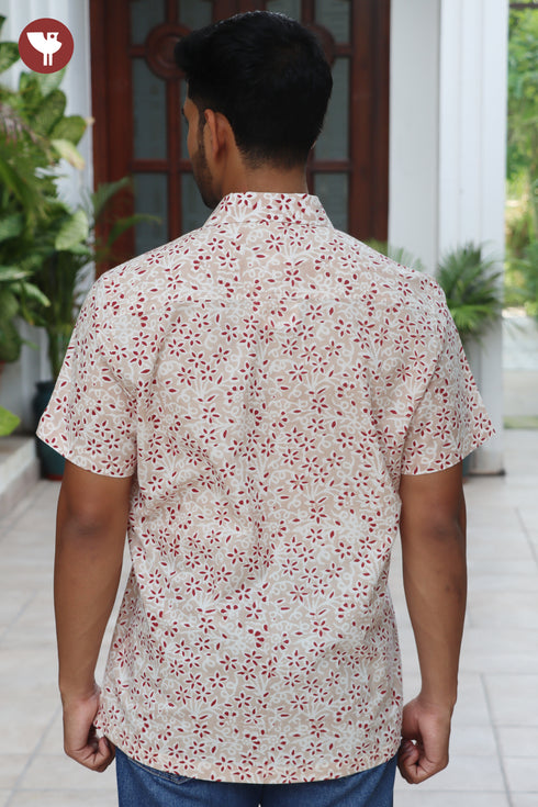 Regular Fit Cambric Cotton Men’s Half Sleeved Shirt in Floral Block Print