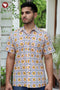 Regular Fit Cambric Cotton Men’s Half Sleeved Shirt in Aztec Block Print
