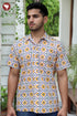 Regular Fit Cambric Cotton Men’s Half Sleeved Shirt in Aztec Block Print