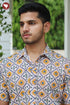 Regular Fit Cambric Cotton Men’s Half Sleeved Shirt in Aztec Block Print