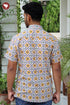 Regular Fit Cambric Cotton Men’s Half Sleeved Shirt in Aztec Block Print
