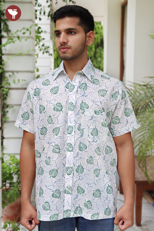 Regular Fit Cambric Cotton Men’s Half Sleeved Shirt In Block Print