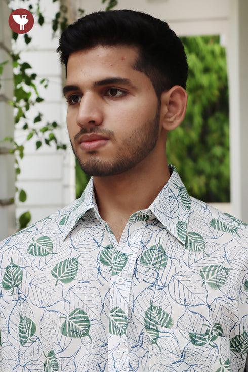Regular Fit Cambric Cotton Men’s Half Sleeved Shirt In Block Print