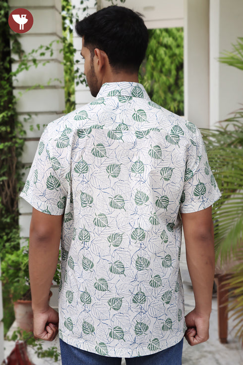 Regular Fit Cambric Cotton Men’s Half Sleeved Shirt In Block Print