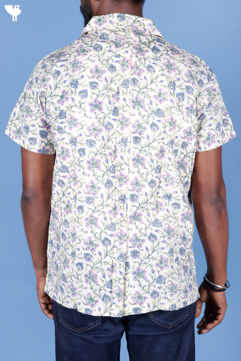 Blended Cotton Men’s Bush Shirt In Block Print