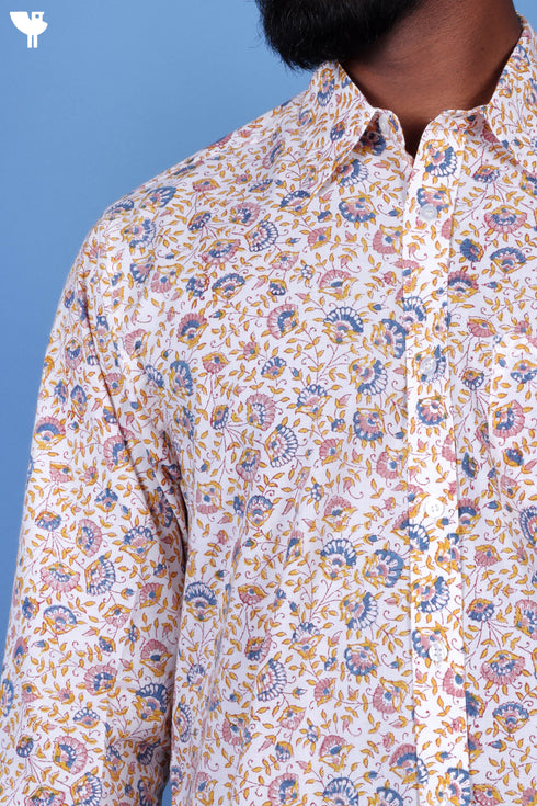 Cotton Men’s Full Sleeved Shirt In Block Print