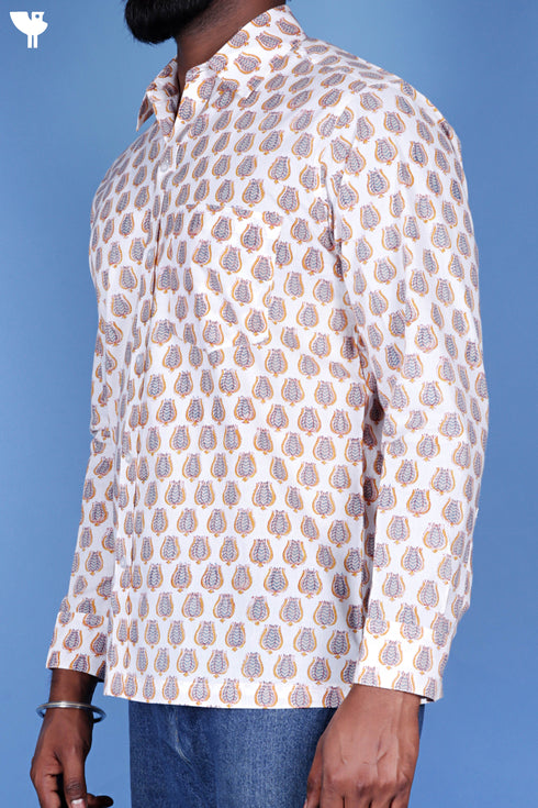 Regular Fit Cotton Men’s Full Sleeved Shirt In Block Print