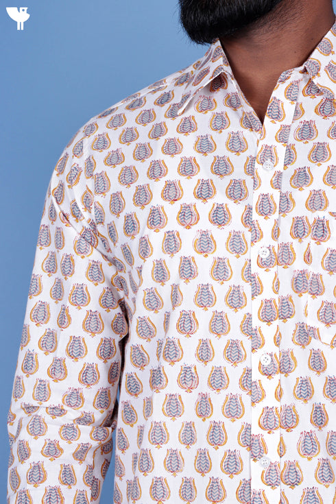 Regular Fit Cotton Men’s Full Sleeved Shirt In Block Print