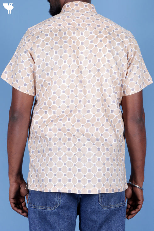 Lyocell Men’s Half Sleeved Shirt In Block Print