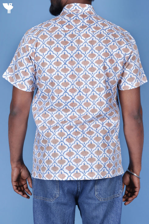 Regular Fit Lyocell Men’s Half Sleeved Shirt In Block Print