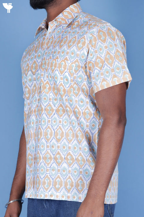 Regular Fit Lyocell Men’s Half Sleeved Shirt In Block Print