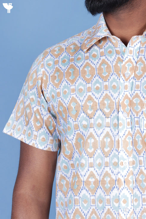 Regular Fit Lyocell Men’s Half Sleeved Shirt In Block Print