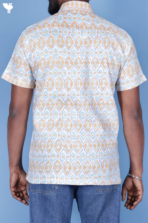 Regular Fit Lyocell Men’s Half Sleeved Shirt In Block Print
