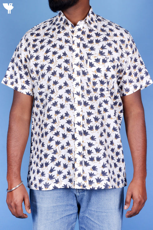 Lyocell Men’s Half Sleeved Shirt In Block Print