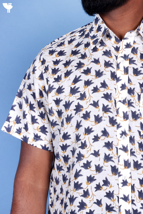 Lyocell Men’s Half Sleeved Shirt In Block Print