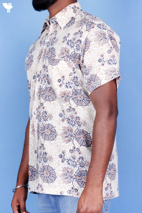 Lyocell Men’s Half Sleeved Shirt In Block Print