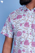 Lyocell Men’s Half Sleeved Shirt In Floral Block Print Sky Blue