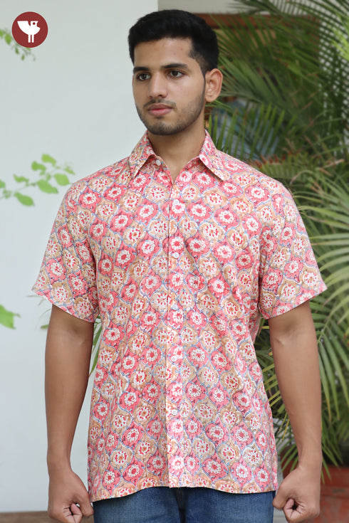 Regular Fit Lyocell Men’s Half Sleeved Shirt In Block Print