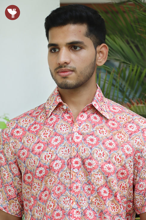 Regular Fit Lyocell Men’s Half Sleeved Shirt In Block Print
