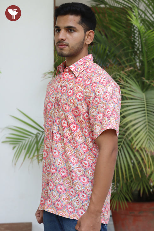 Regular Fit Lyocell Men’s Half Sleeved Shirt In Block Print