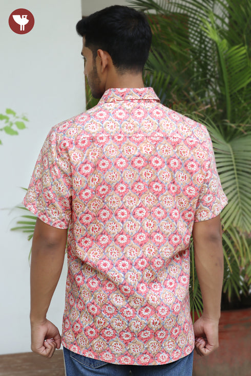 Regular Fit Lyocell Men’s Half Sleeved Shirt In Block Print
