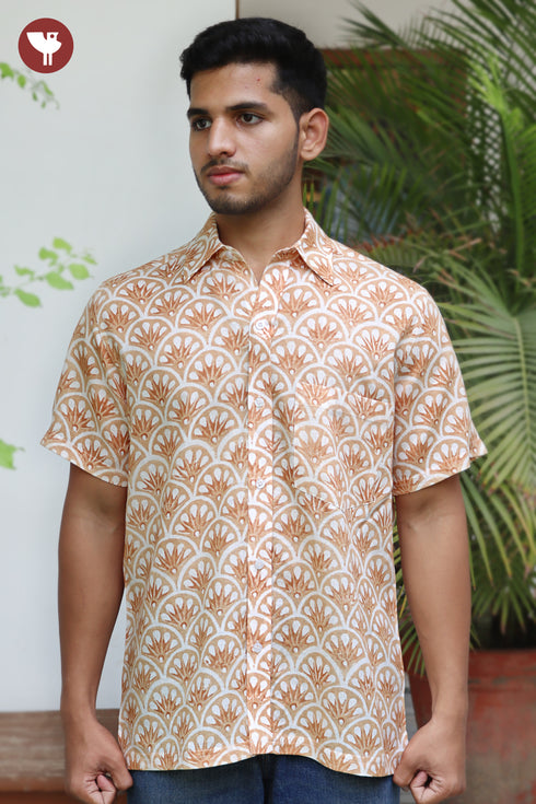 Regular Fit Lyocell Men’s Half Sleeved Shirt In Block Print