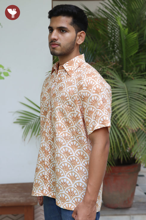 Regular Fit Lyocell Men’s Half Sleeved Shirt In Block Print