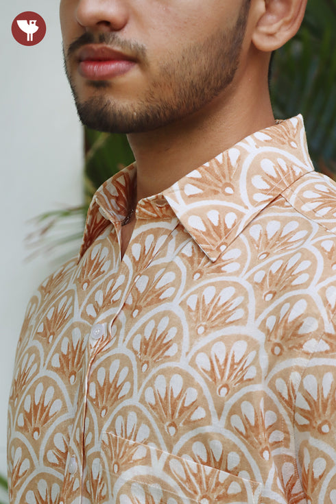 Regular Fit Lyocell Men’s Half Sleeved Shirt In Block Print