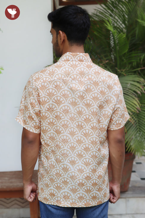 Regular Fit Lyocell Men’s Half Sleeved Shirt In Block Print