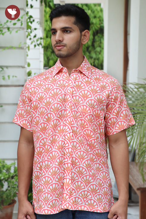 Regular Fit Lyocell Men’s Half Sleeved Shirt In Block Print