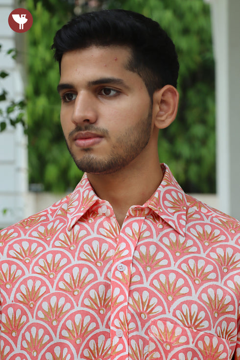 Regular Fit Lyocell Men’s Half Sleeved Shirt In Block Print