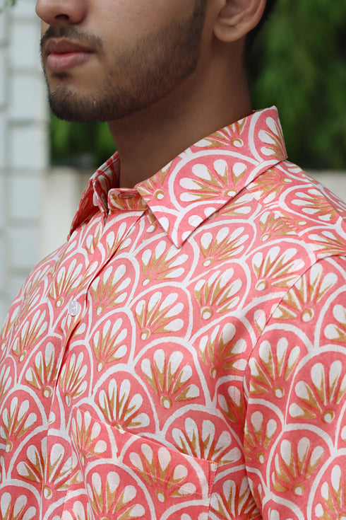 Regular Fit Lyocell Men’s Half Sleeved Shirt In Block Print
