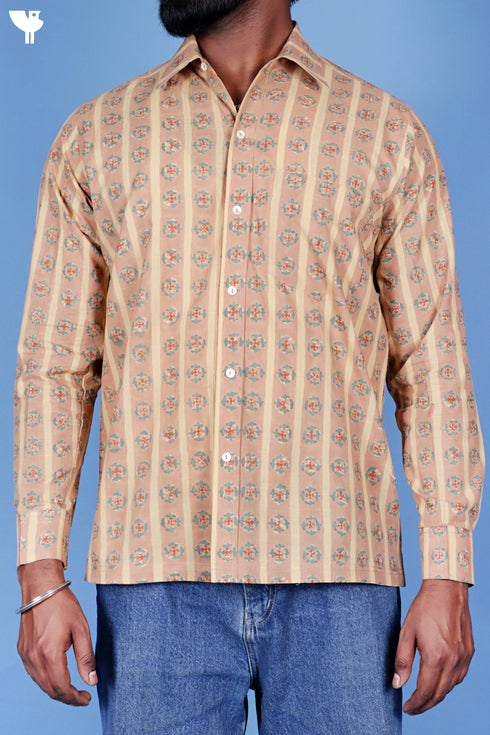 Slub Cotton Men’s Full Sleeved Shirt In Block Print