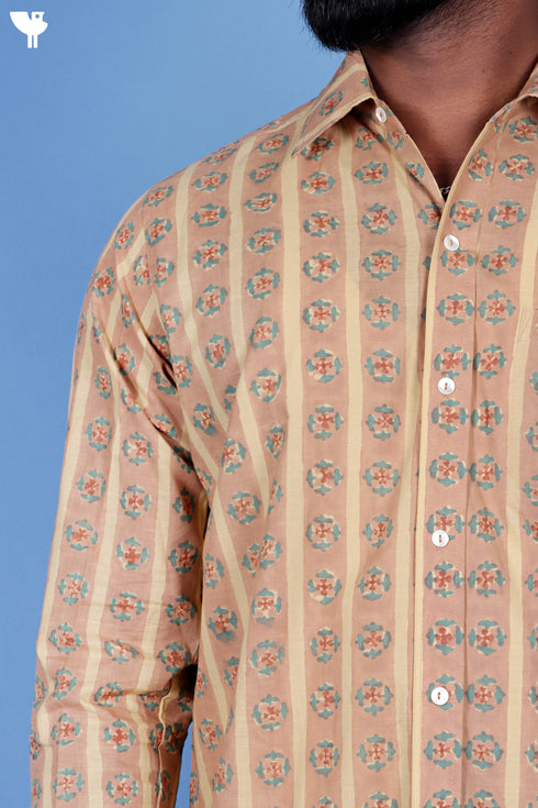 Slub Cotton Men’s Full Sleeved Shirt In Block Print