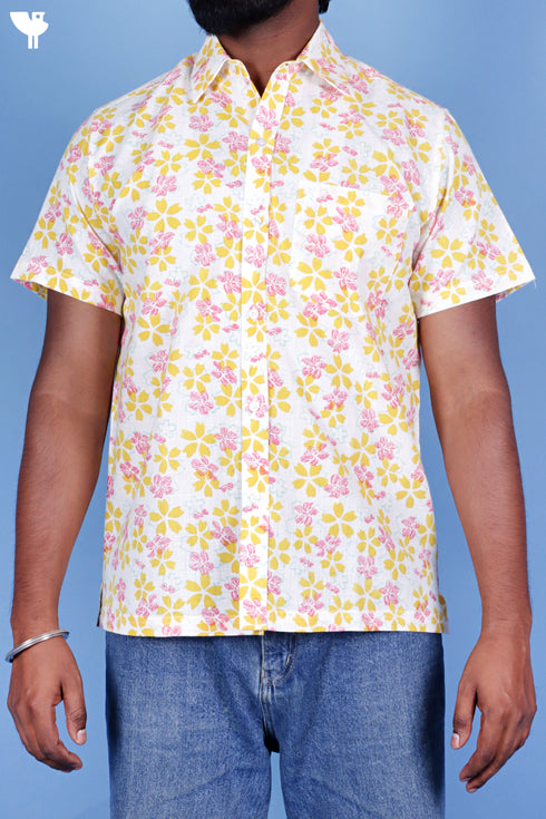 Regular Fit Cotton Men’s Half Sleeved Shirt In Block Print