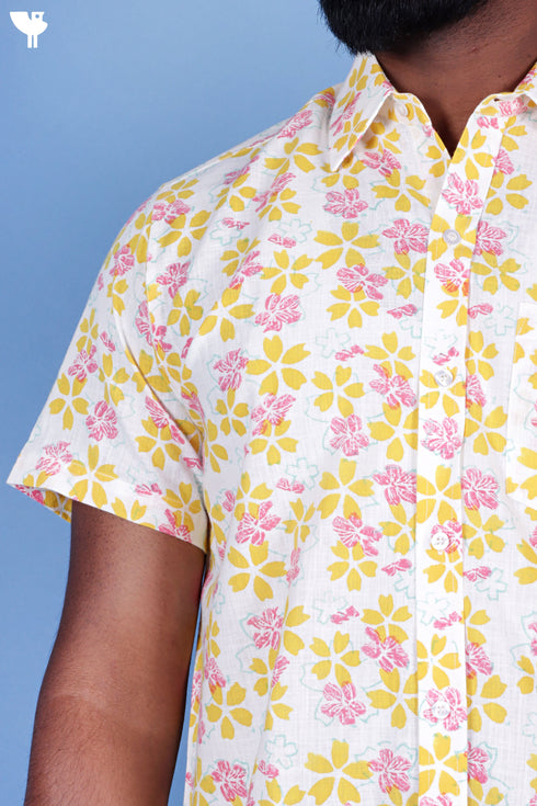 Regular Fit Cotton Men’s Half Sleeved Shirt In Block Print