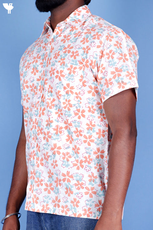 Regular Fit Cotton Men’s Half Sleeved Shirt In Block Print