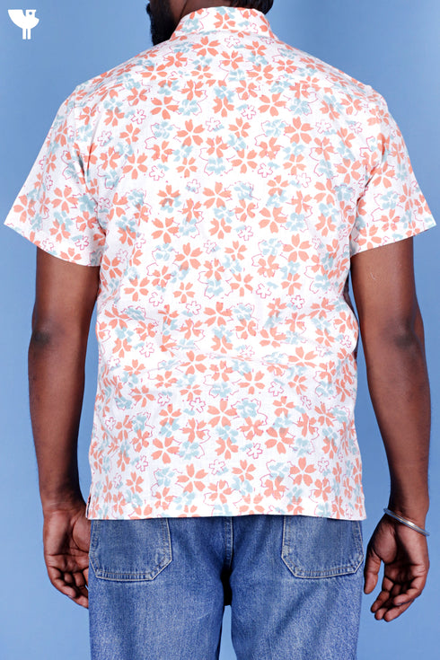 Regular Fit Cotton Men’s Half Sleeved Shirt In Block Print