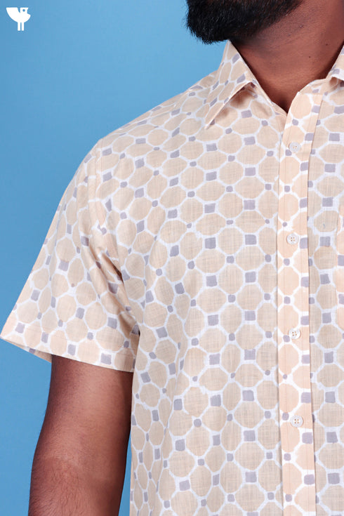 Regular Fit Cotton Men’sHalf Sleeved Shirt In Block Print