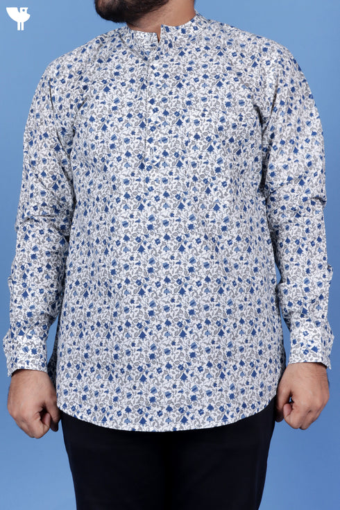 Regular Fit Cotton Men’s Short Kurta In Floral Print